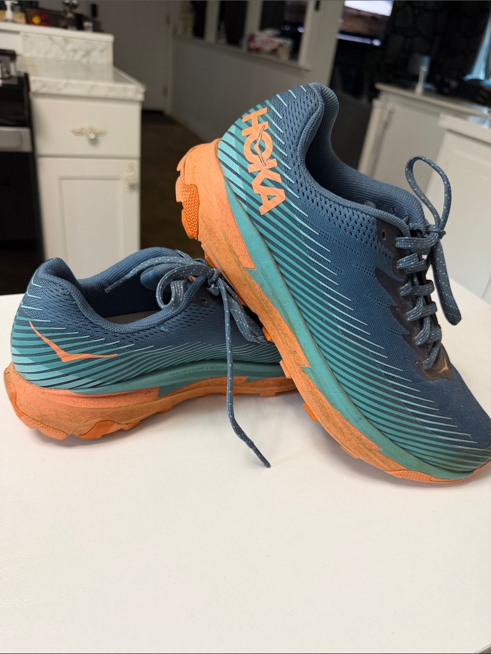 Hoka Women’s Blue Teal and Orange Trail Running Shoes